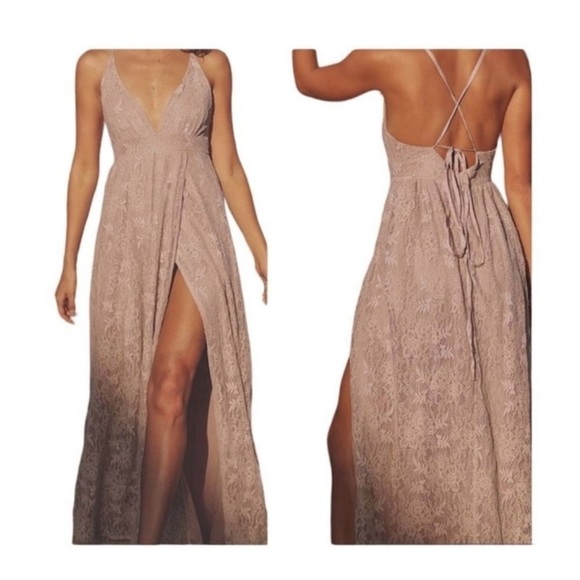 Lulu’s NWT Stolen Moments Dusty Pink Blush Lace Plus Size Maxi Dress 1X Hoco - Picture 7 of 16